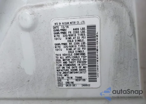 2017 Nissan Rogue Sl from USA, damaged, VIN JN8AT2MT5HW139727